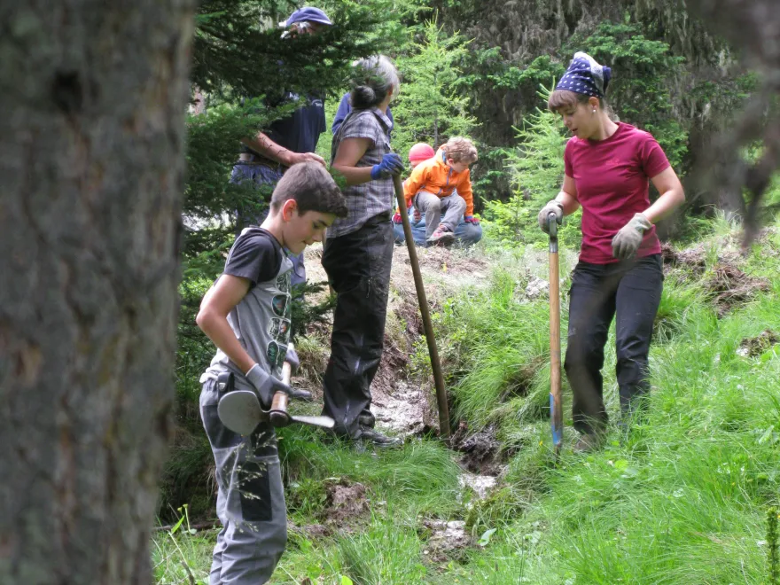 bergwaldprojekt-familieneinsatz-grabenpflege-waldarbeit.